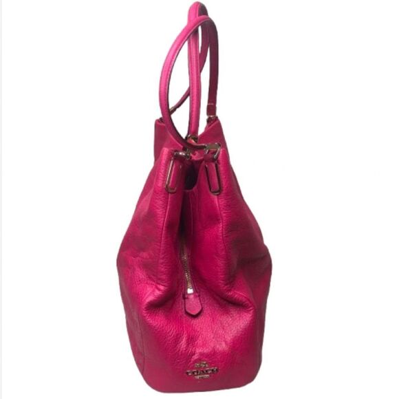 COACH Madison Phoebe Tumbled Hot Pink Leather 3 Section Shoulder Bag VINTAGE - Picture 4 of 17